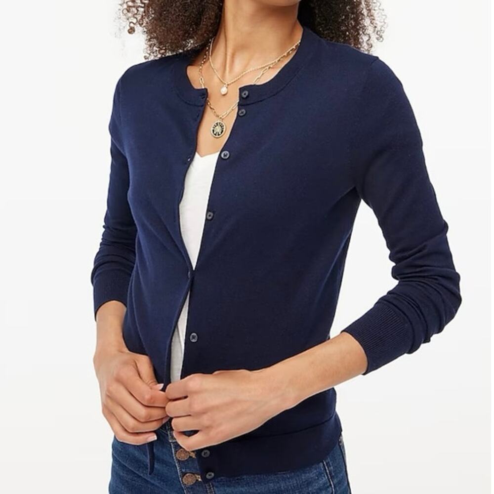 J.Crew Factory Classic Cotton Cardigan Button Front Sweater Navy Blue Small NWT
